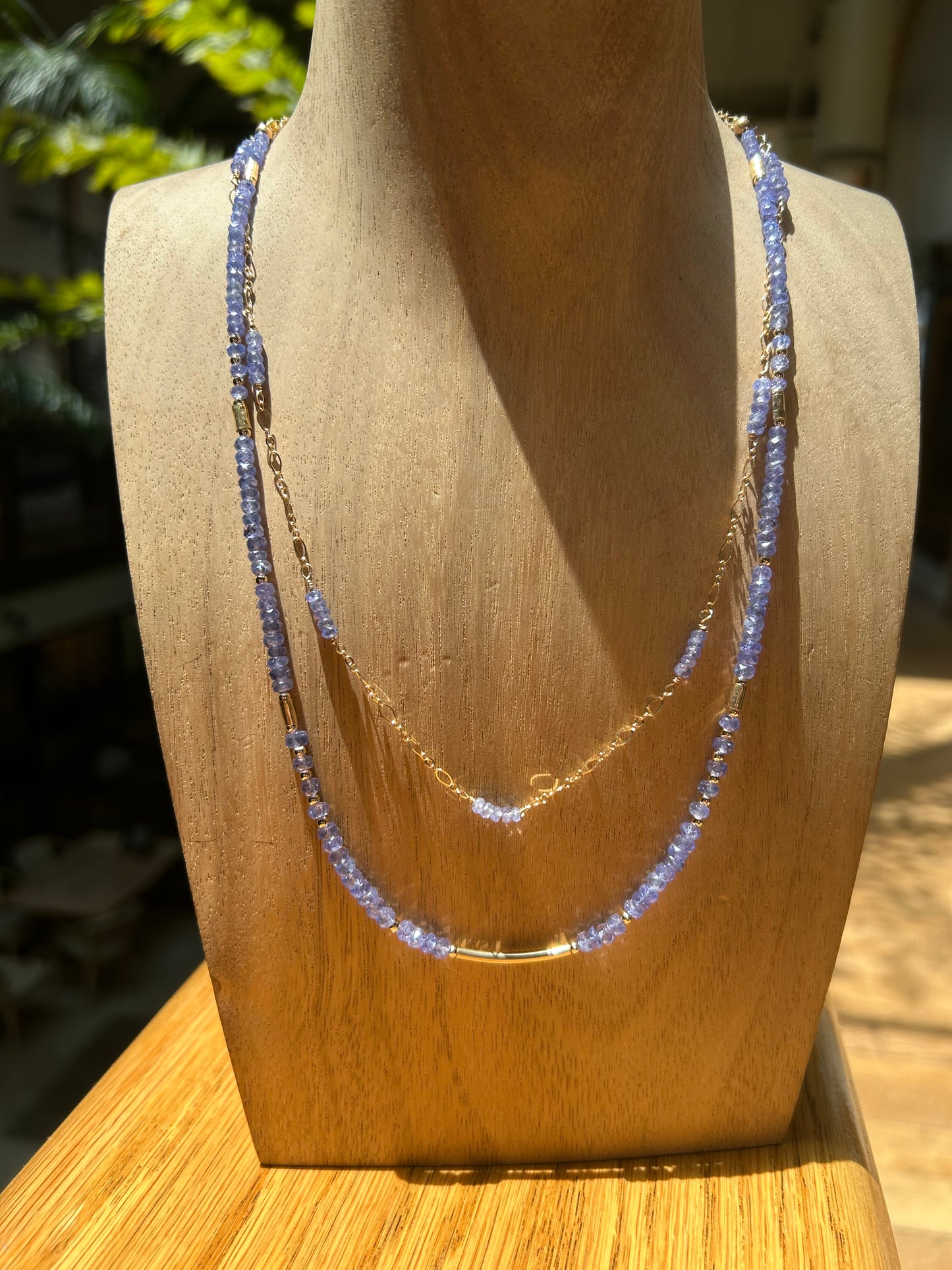 Tanzanite and Gold double strand necklace