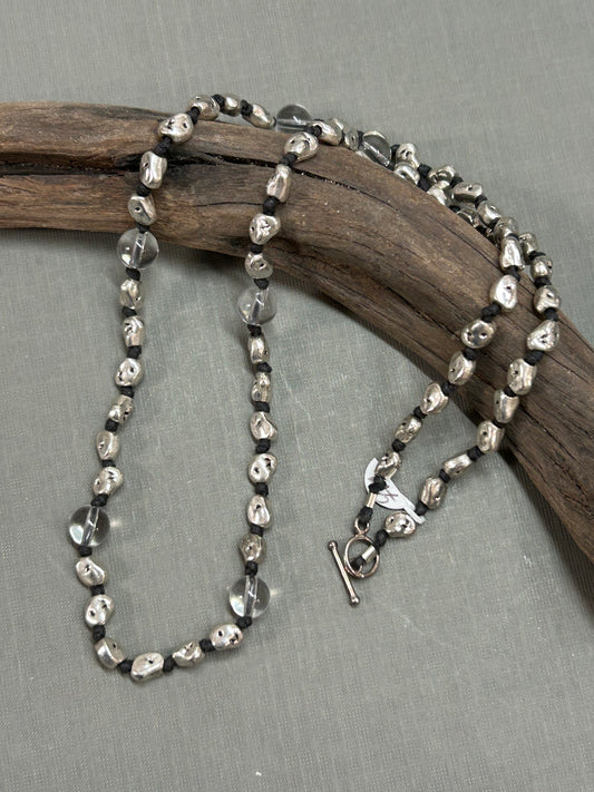 Silver and Quartz nugget necklace-knotted