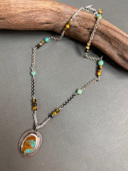 Turquoise and Tiger eye silver necklace