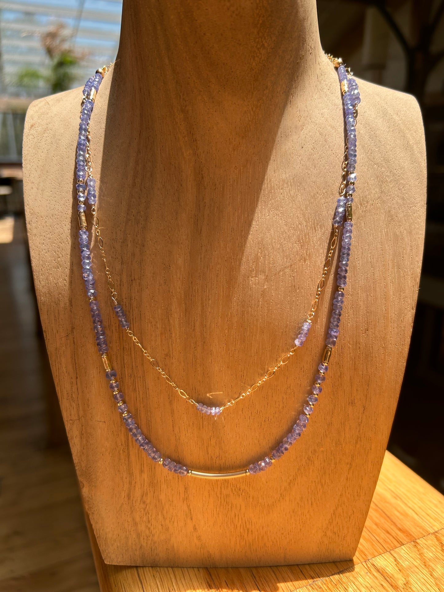 Tanzanite and Gold double strand necklace