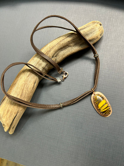 Tiger’s Eye on leather