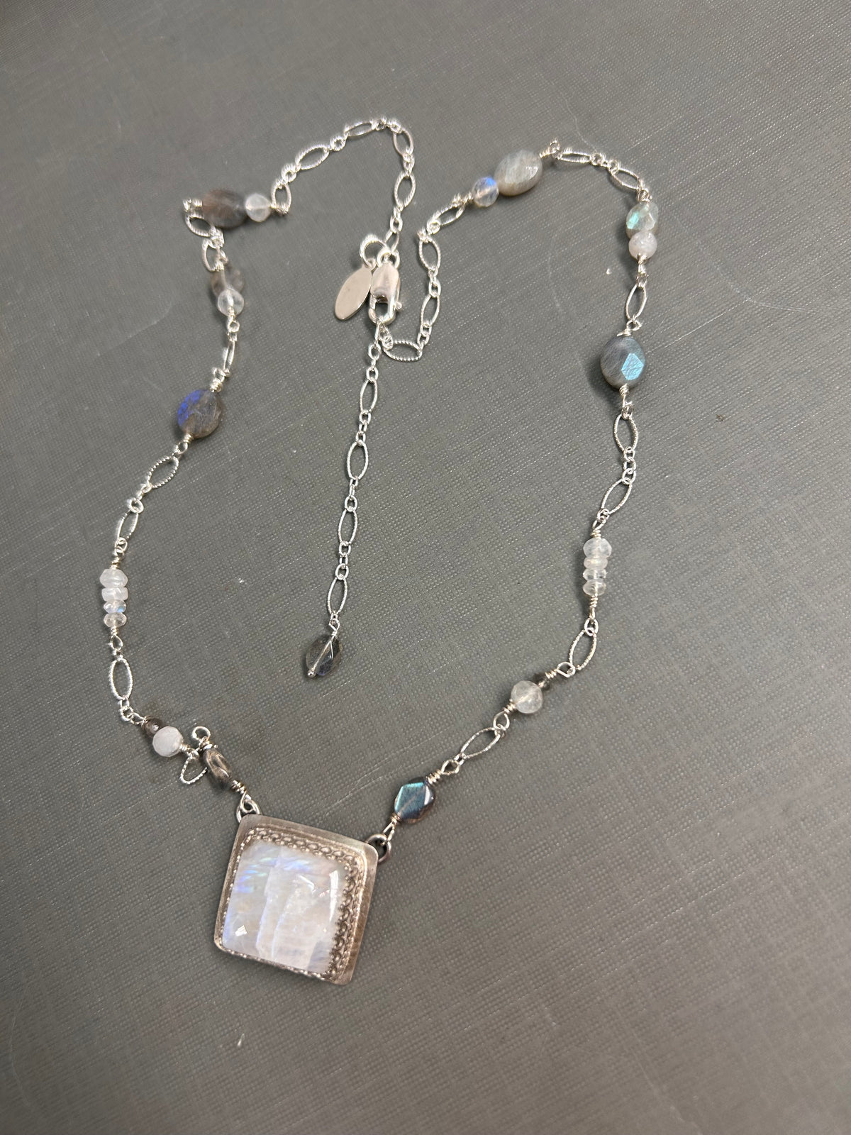 Rainbow Moonstone square pendant
