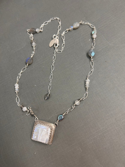 Rainbow Moonstone square pendant