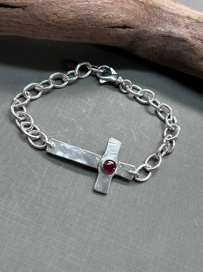Cross bracelet- Garnet accent