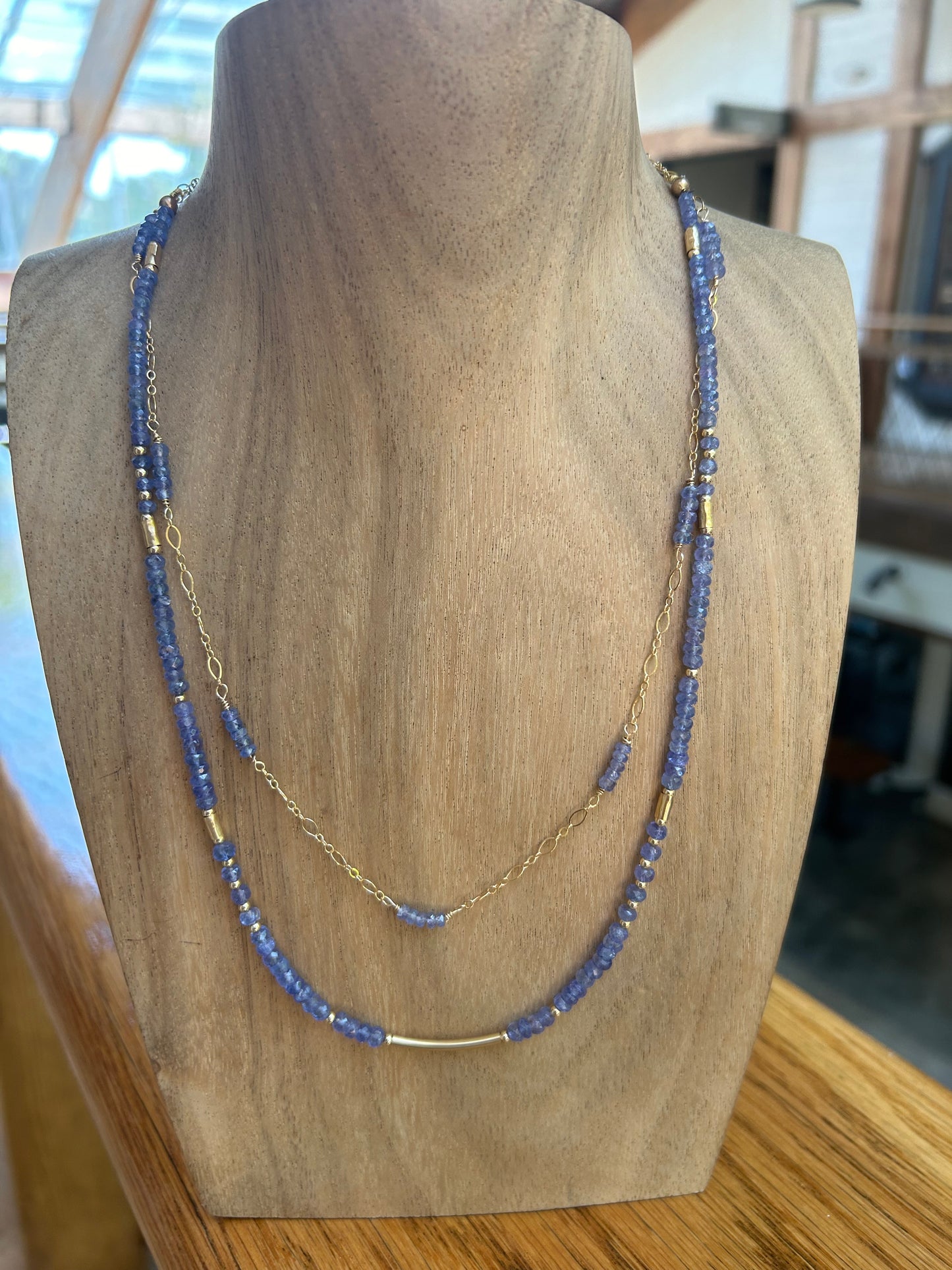 Tanzanite and Gold double strand necklace