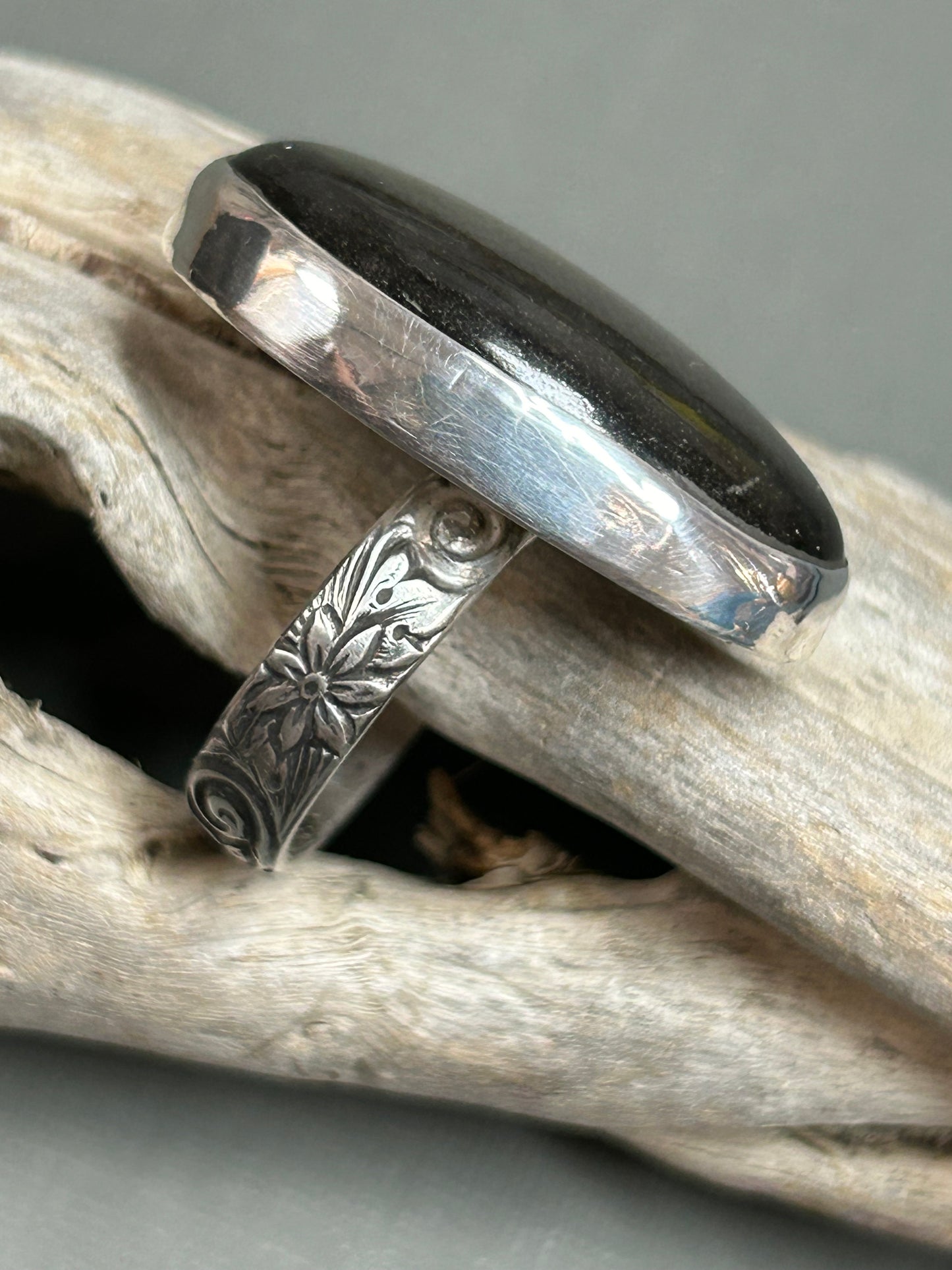 Silver Obsidian ring
