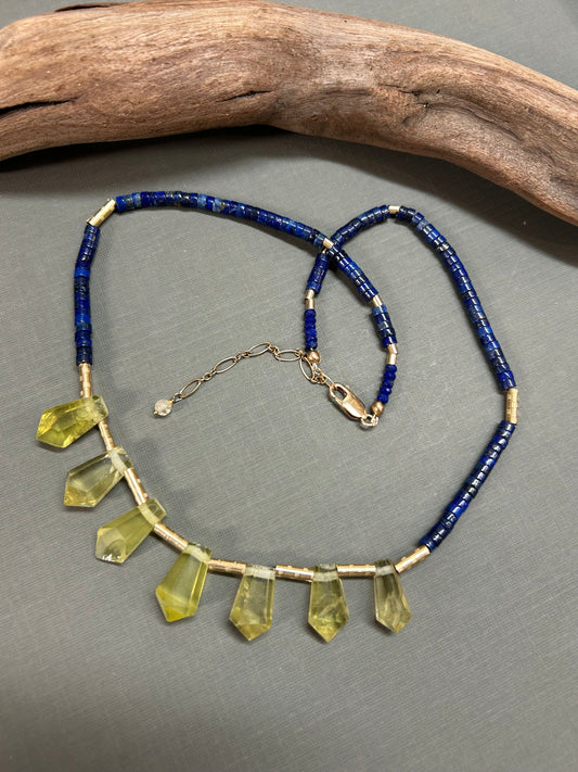 Lemon Quartz and Lapis necklace