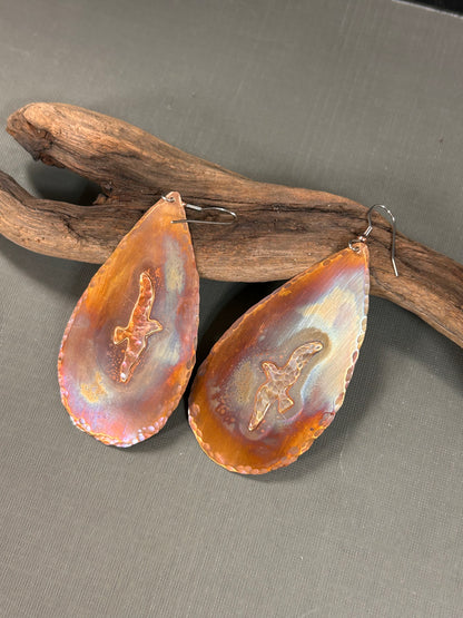 Copper seagull earrings