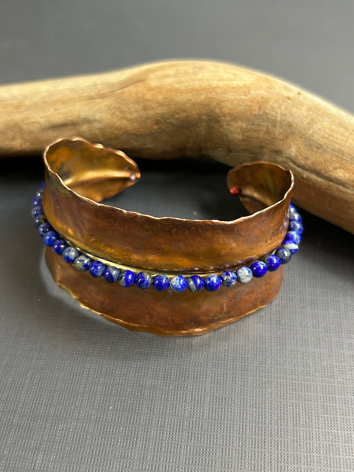 Copper leaf cuff and gemstones