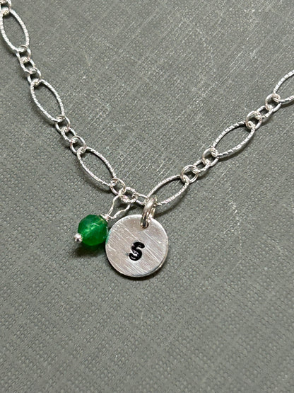 Initial bracelet-sterling silver and Birthstone