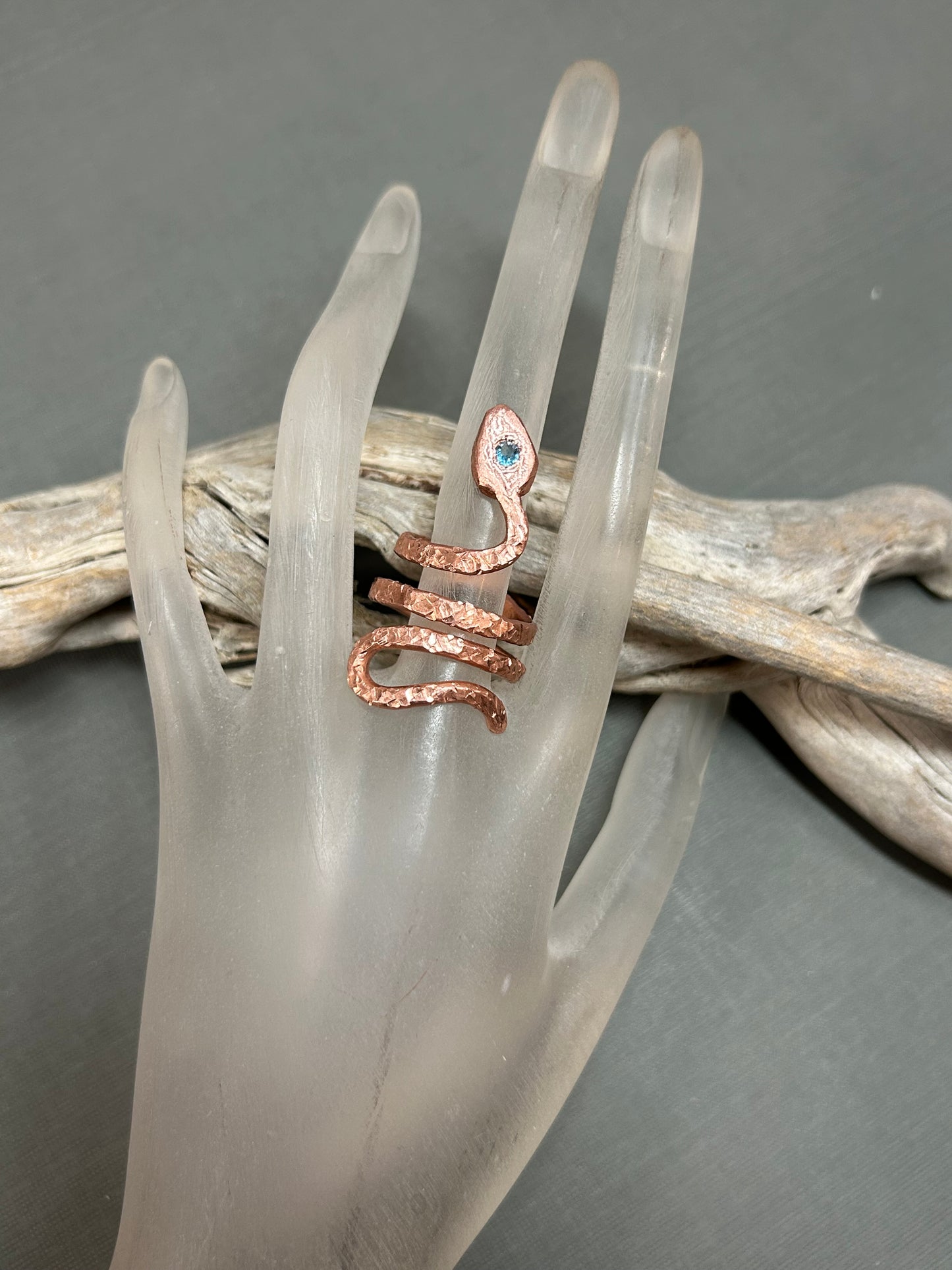 Snake ring-Copper and Topaz