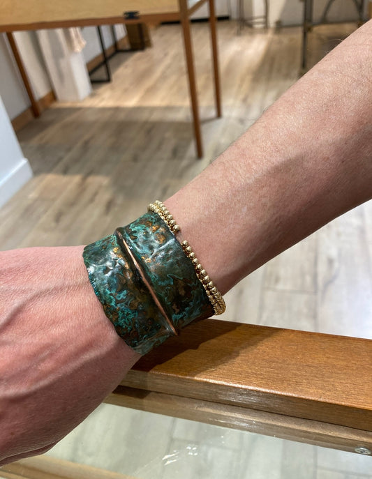 Copper leaf cuff Turquoise patina