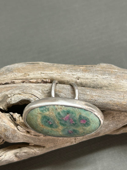 Ruby in zoisite ring- greens and pinks