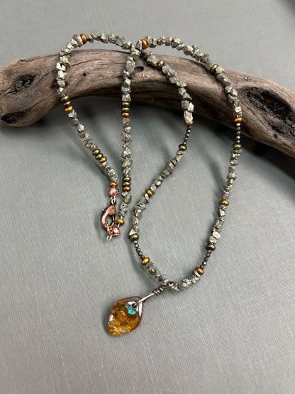 Boulder Opal pyrite necklace