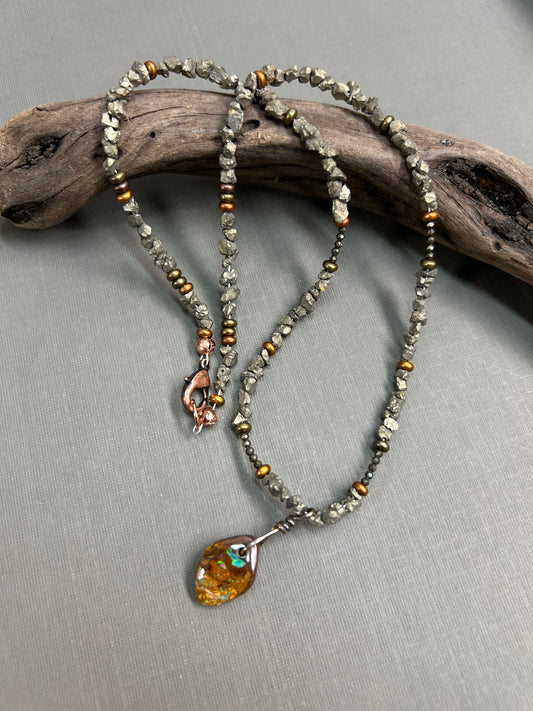 Boulder Opal pyrite necklace