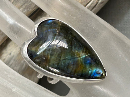 Labradorite Heart Ring double band