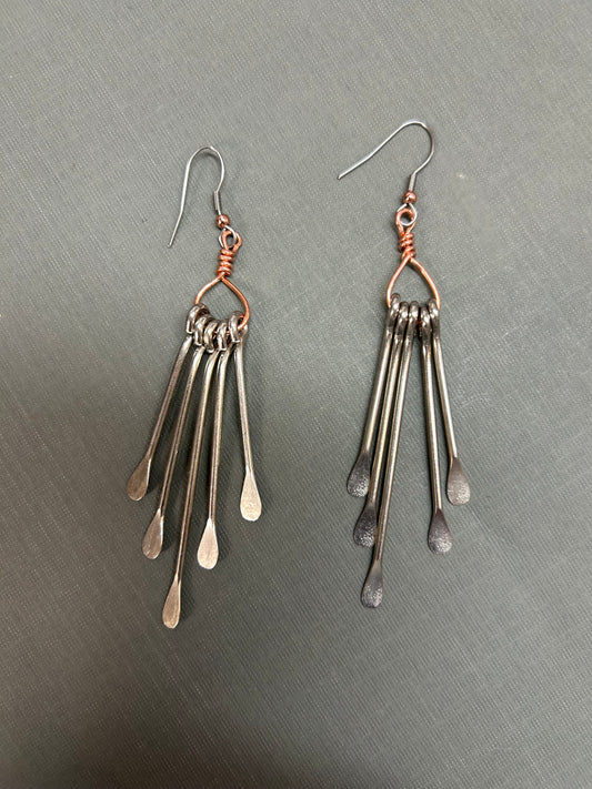 Long pedal dangle earrings