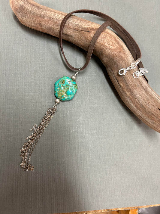 Turquoise nugget and gold chains necklace
