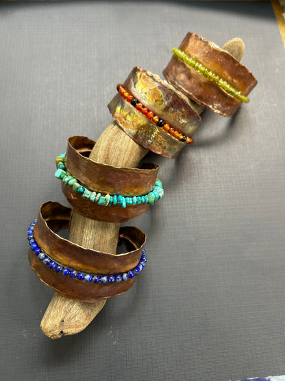 Copper leaf cuff and gemstones