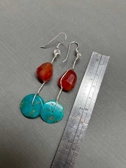 Turquoise Carnelian earrings-Rustic design