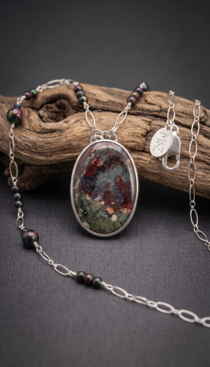 Moss Agate field of flowers necklace