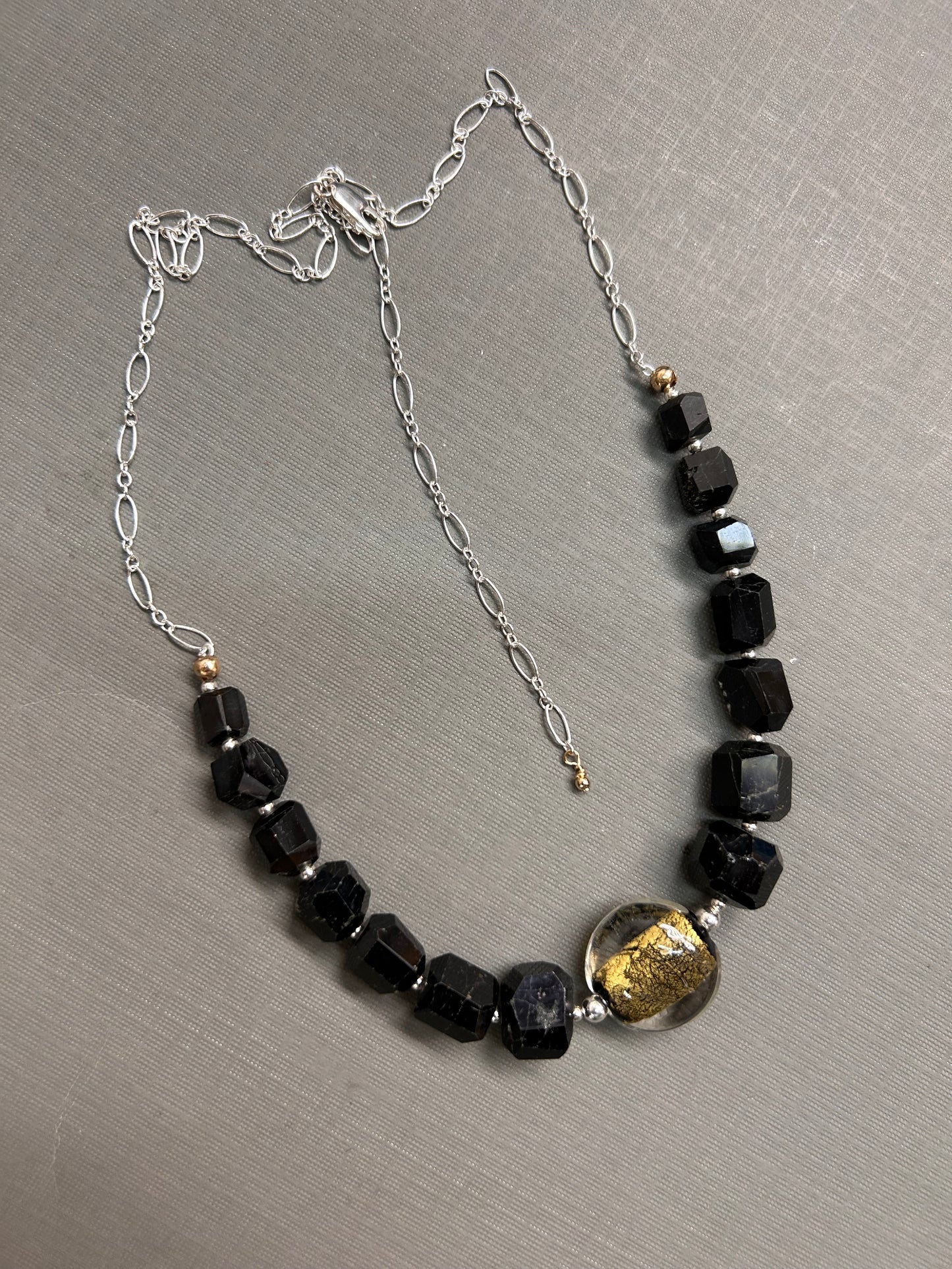 Black Tourmaline and silver necklace