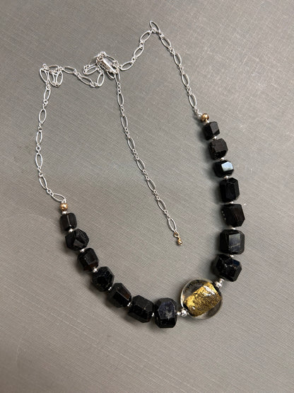 Black Tourmaline and silver necklace