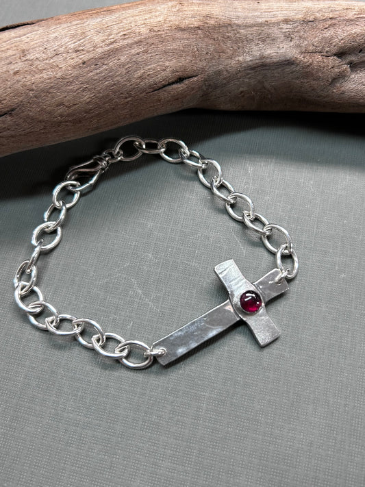 Cross bracelet- Garnet accent
