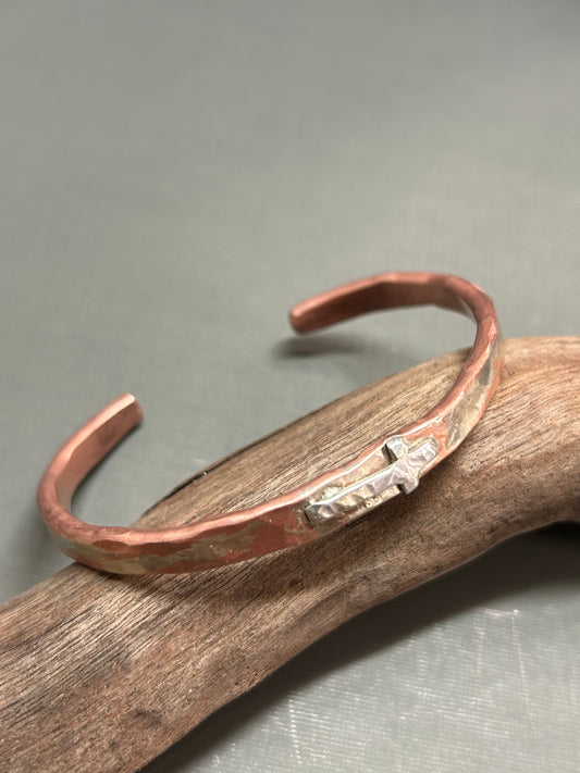 Cross- copper and silver cuff