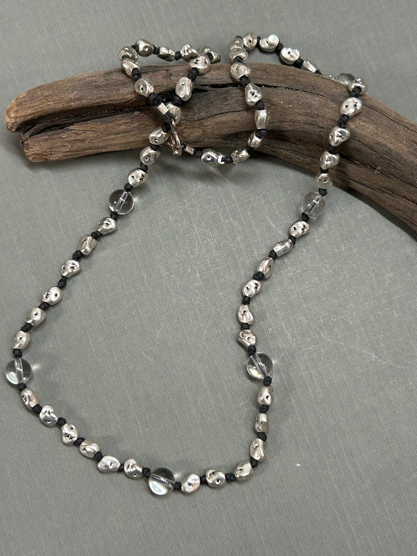 Silver and Quartz nugget necklace-knotted