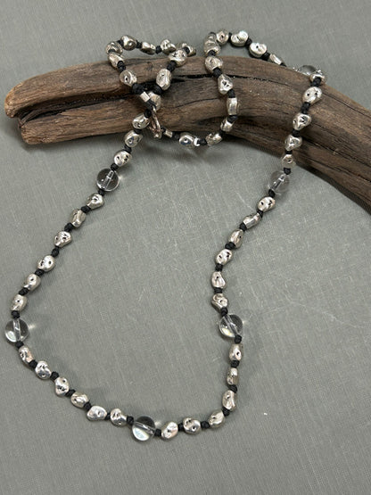 Silver and Quartz nugget necklace-knotted
