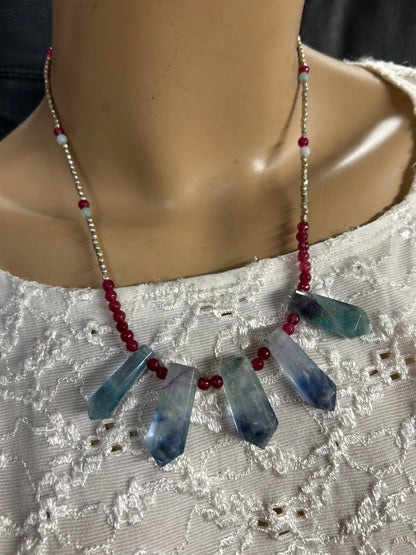 Fluorite and Ruby necklace