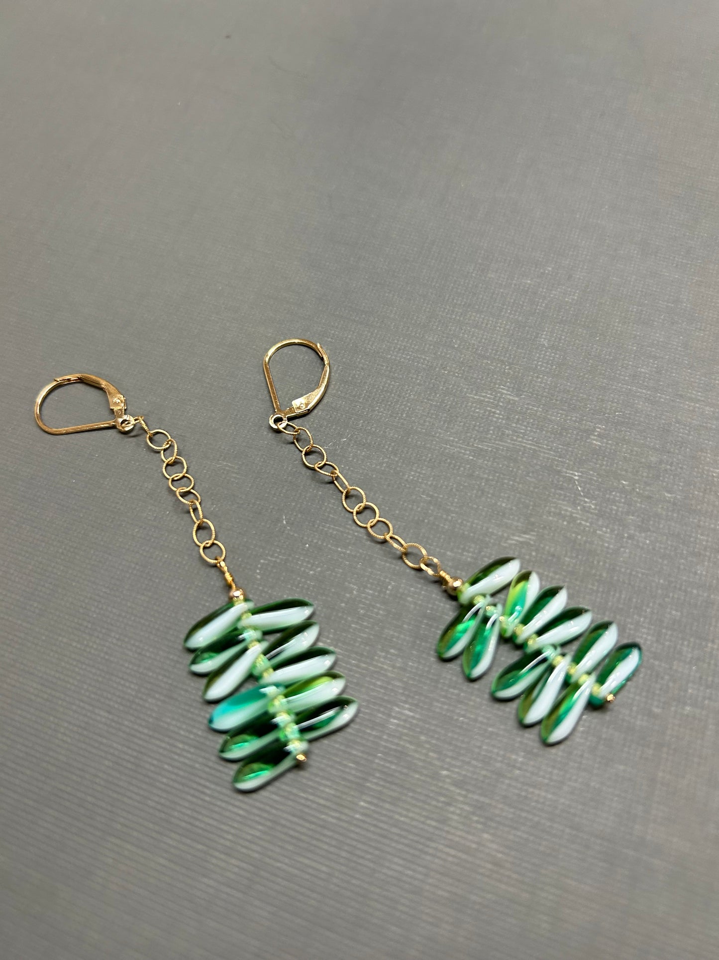 Kinetic green glass earrings