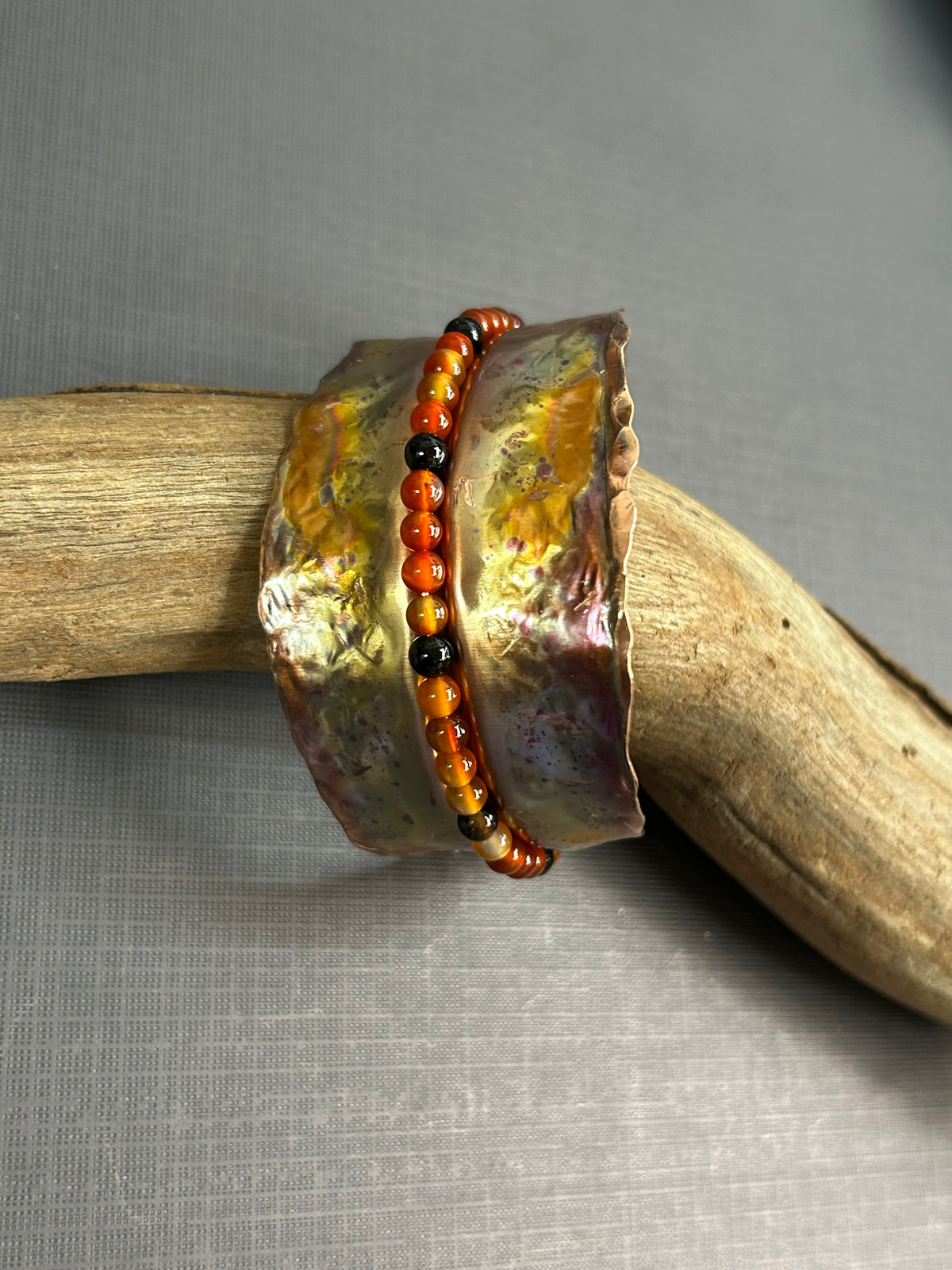 Copper leaf cuff and gemstones
