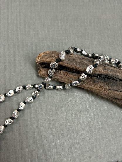 Silver nugget knotted necklace