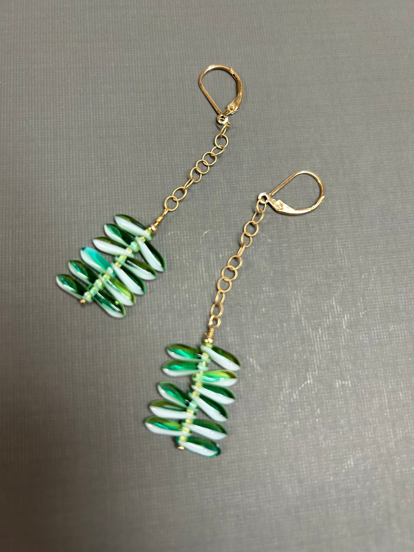 Kinetic green glass earrings