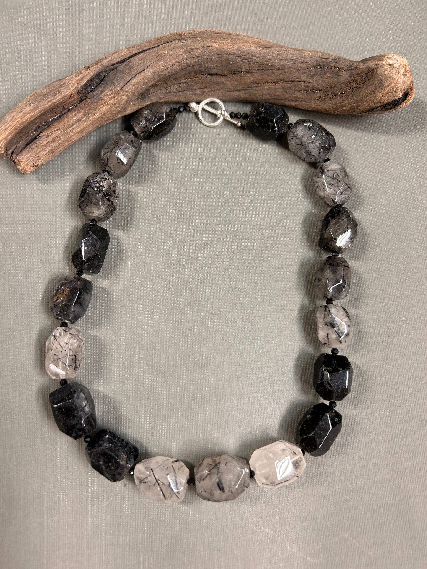 Rutilated Quartz black and white necklace