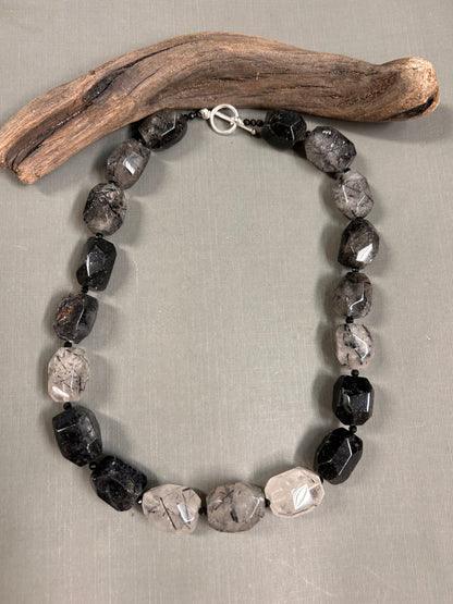 Rutilated Quartz black and white necklace