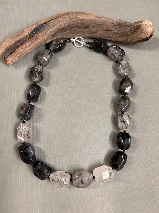 Rutilated Quartz black and white necklace