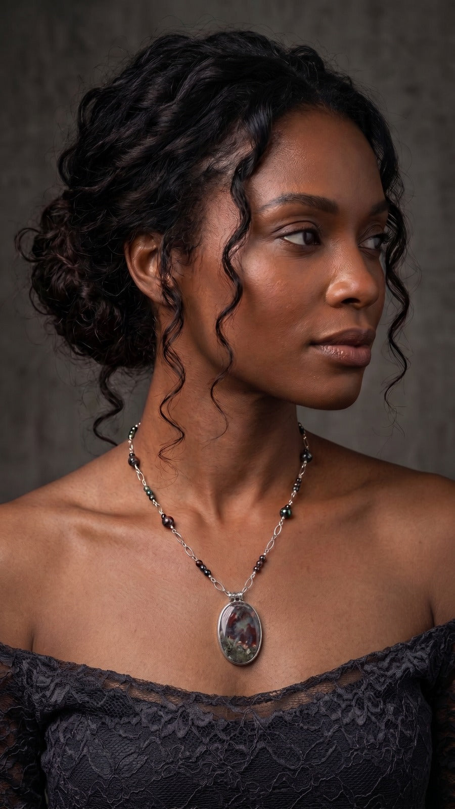 Moss Agate field of flowers necklace