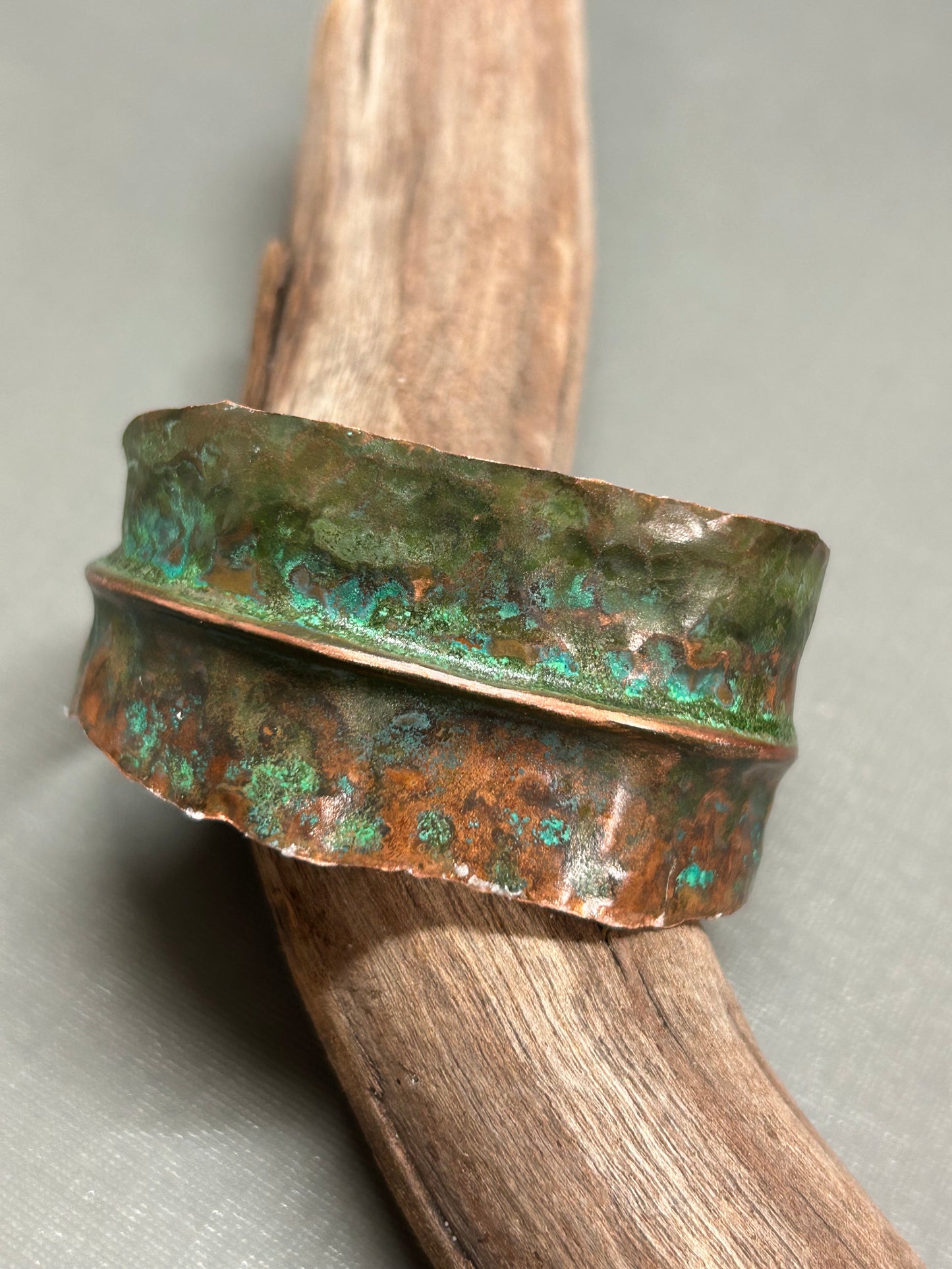 Copper leaf cuff Turquoise patina