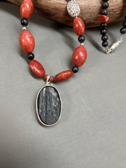Black Tourmaline and Coral necklace
