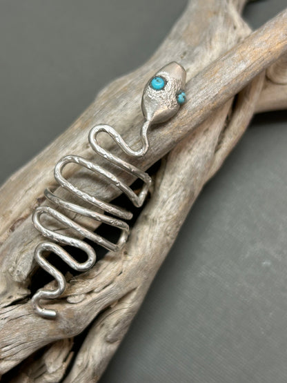 Snake ring wiggly silver snake with turquoise eyes