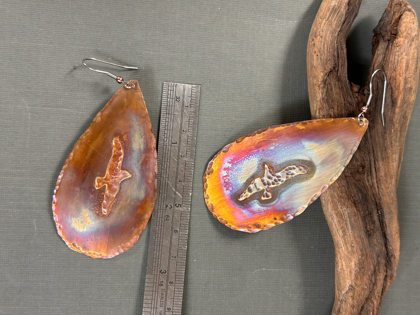 Copper seagull earrings
