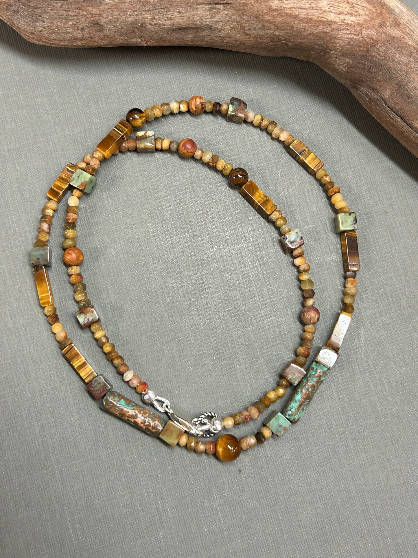 Tigers eye and Turquoise unisex necklace