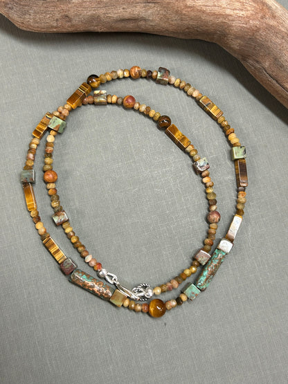 Tigers eye and Turquoise unisex necklace