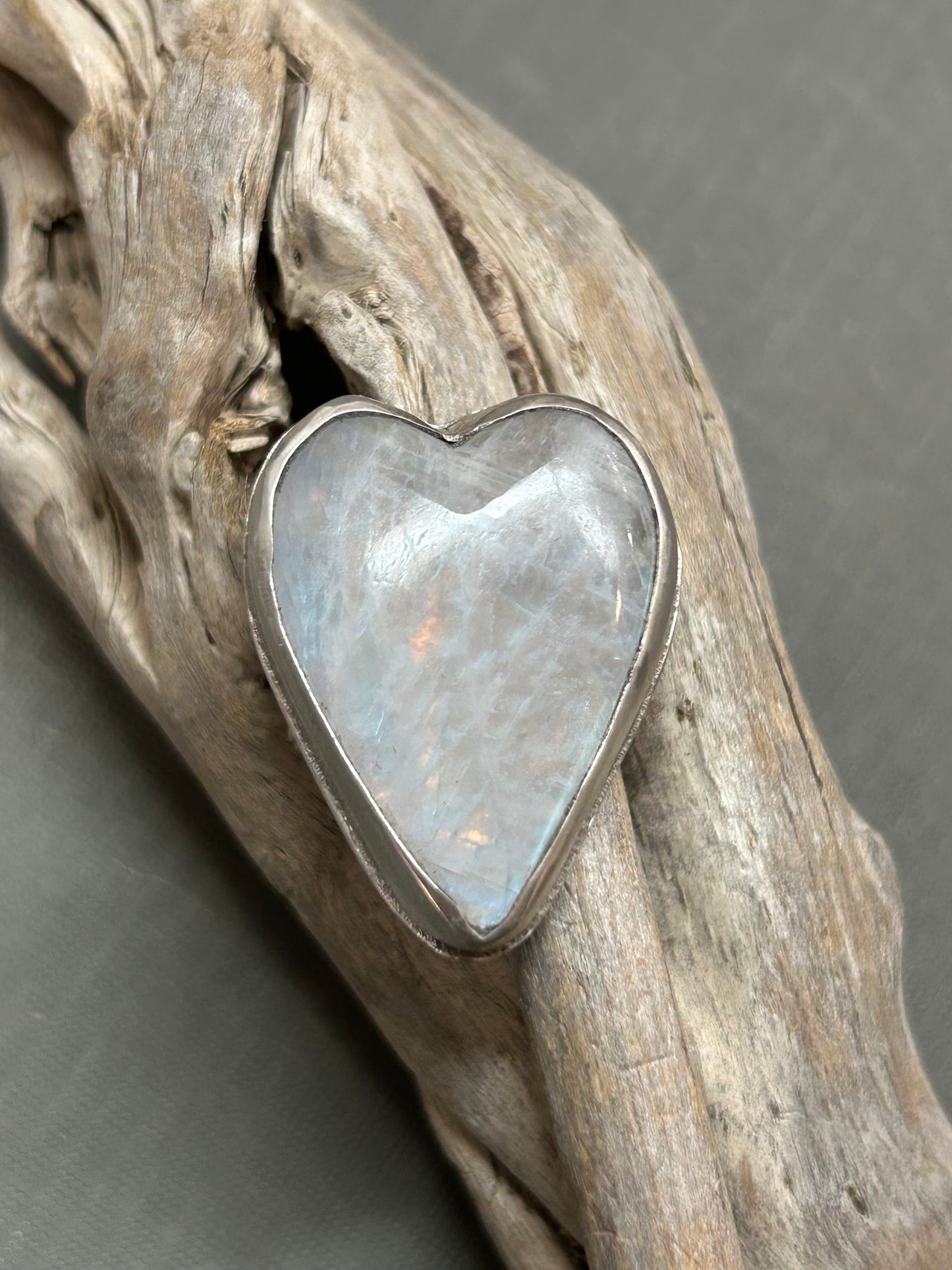 Rainbow moonstone heart ring-statement ring