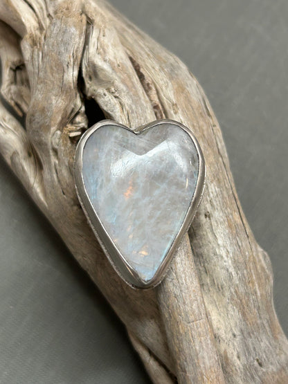 Rainbow moonstone heart ring-statement ring