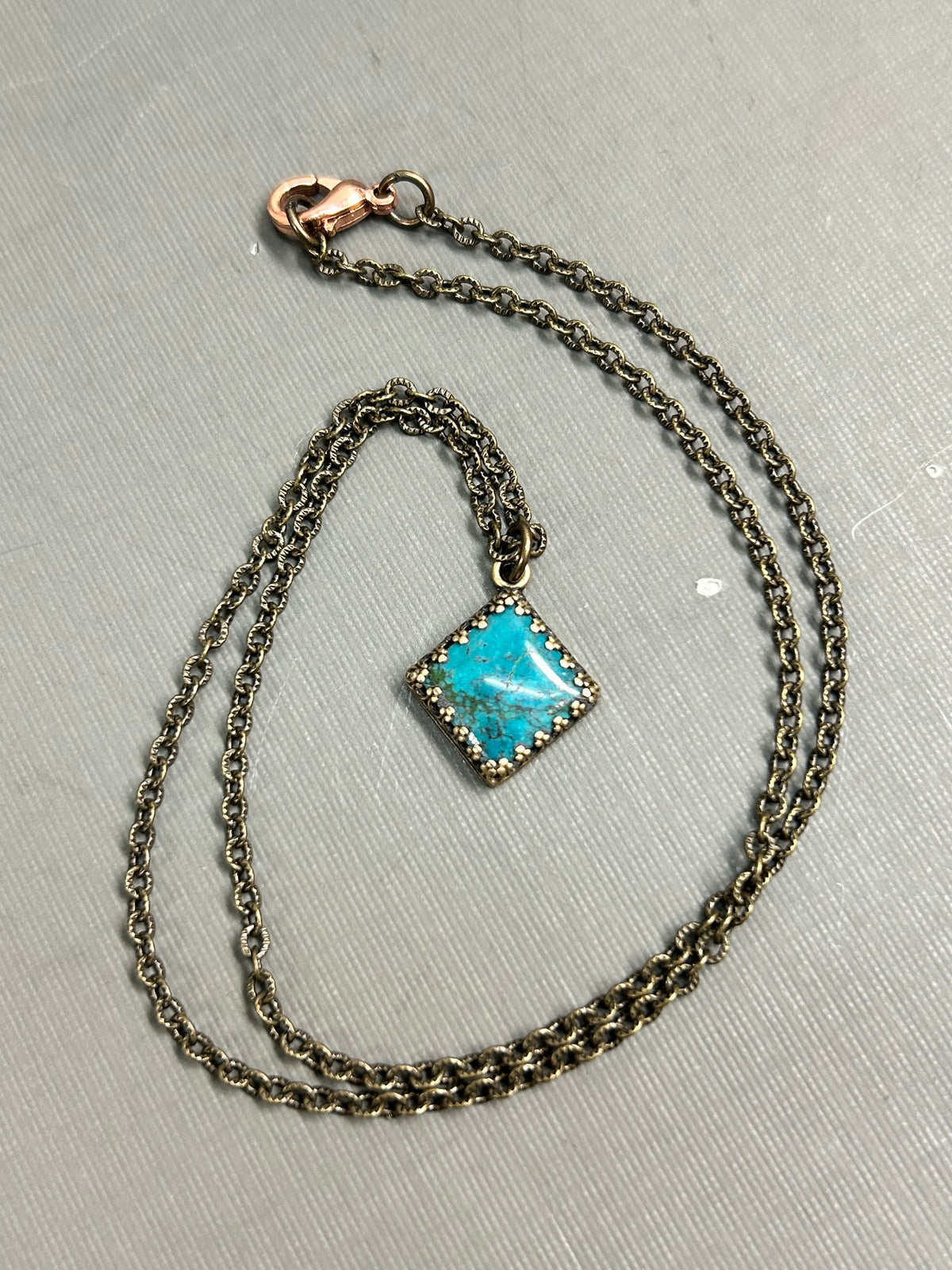 Square Turquoise necklace antique setting