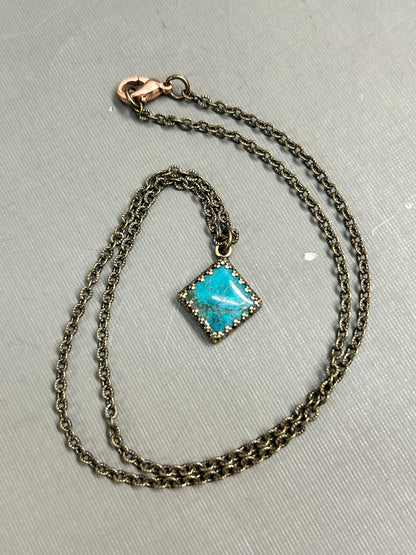 Square Turquoise necklace antique setting